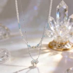 Crystal Beaded Silver Bow Clavicle Necklace