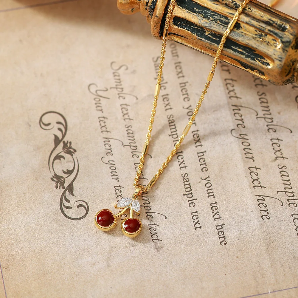 O1CN01crBtnf2BaeERqcKkP_2214616708355-0-cib Pave Red Cherry Double-Layer Clavicle Necklace 02 - Image 1