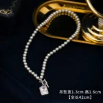 Vintage Pearl Zircon Silver Grey Necklace