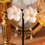 Shell Flower Crystal Tassel Stud Earrings