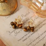 Turquoise Grape Tiger Eye Beaded Stud Earrings