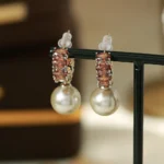 French Zircon Geometric Pearl Drop Earrings