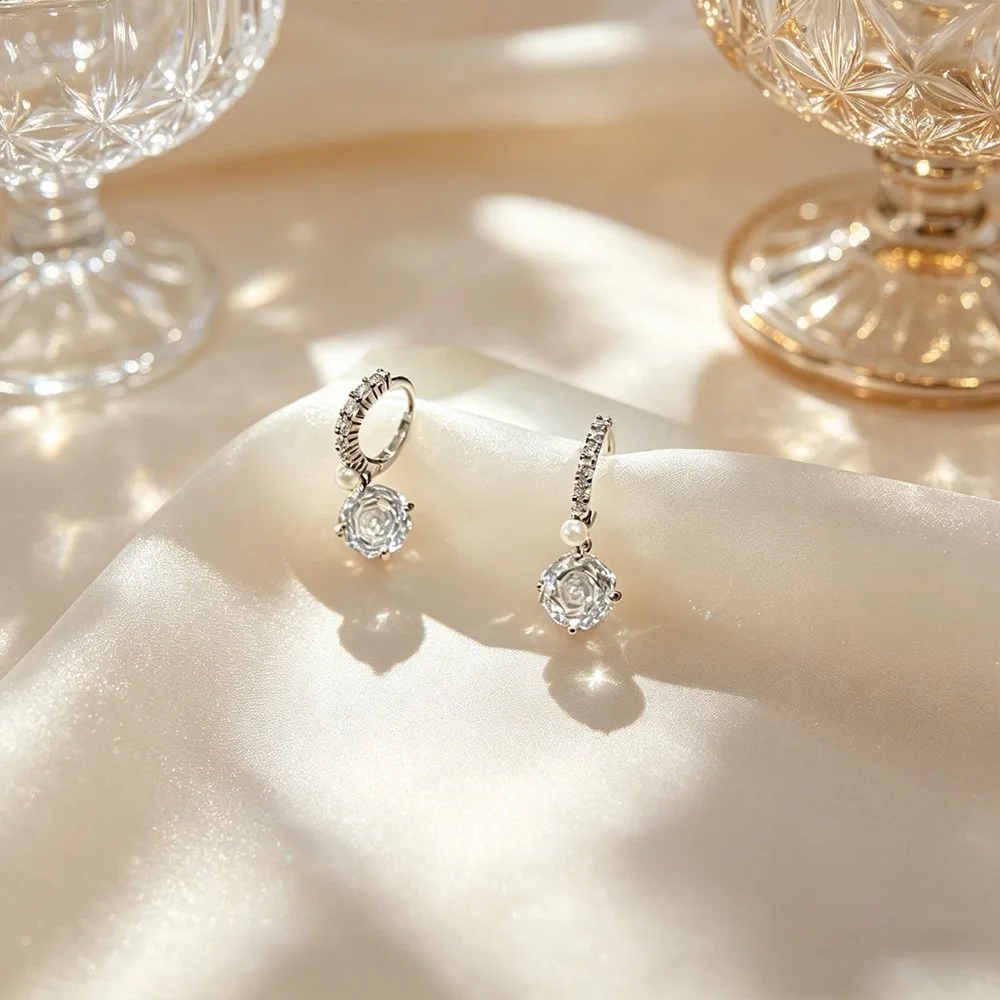 O1CN01hNtRqW2BaeGa8nSnf_2214616708355-0-cib Sparkling Zircon Rose Drop Earrings - Image 1
