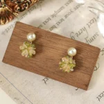Zircon Olive Green Flower Stud Earrings