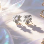 French Pave White Flower Stud Earrings