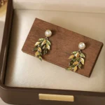 Neo-Chinese Enamel Olive Green Leaf Jewelry Set