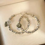 Korean Gold Bow Zircon Silver Huggie Earrings