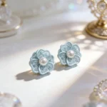 Hollow Flower Rhinestone Pearl Stud Earrings