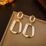 Vintage Deep Brown Geometric Enamel Stud Earrings