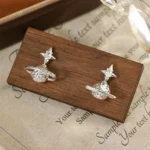 Circle Silver Nugget Zircon Stud Earrings