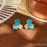 Korean Sugar Cube Blue Crystal Stud Earrings