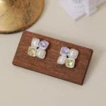 Vintage Square Pearl Crystal Maillard Stud Earrings
