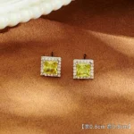 Korean Green Sugar Cube Zircon Stud Earrings
