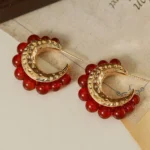 Vintage Red Agate Gourd Stud Earrings