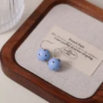Enamel Blue White Polka Dot Stud Earrings