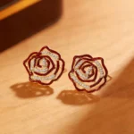 Red Hollow Rose Flower Stud Earrings