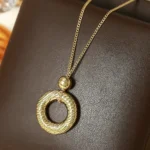 Vintage Wine Long Brushed Circle Clavicle Necklace