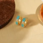 French Double Turquoise Geometric Hollow Stud Earrings