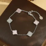 White Mother-of-Pearl Flower Four-Leaf Clover Bracelet