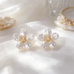 Faux Pearl White Flower Stud Earrings