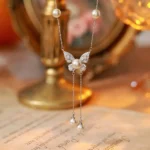 Zircon Butterfly Pearl Tassel Clavicle Necklace