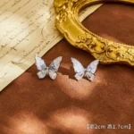 Neo-Chinese Pave Crystal Silver Butterfly Stud Earrings