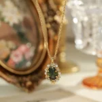 Vintage Olive Green Gemstone Flower Jewelry Set