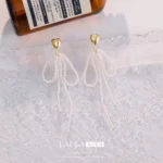Heart Pearl Tassel Long Drop Earrings
