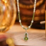 Neo-Chinese Olive Green Zircon Gourd Clavicle Necklace
