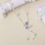 French Zircon Butterfly Pearl Clavicle Necklace