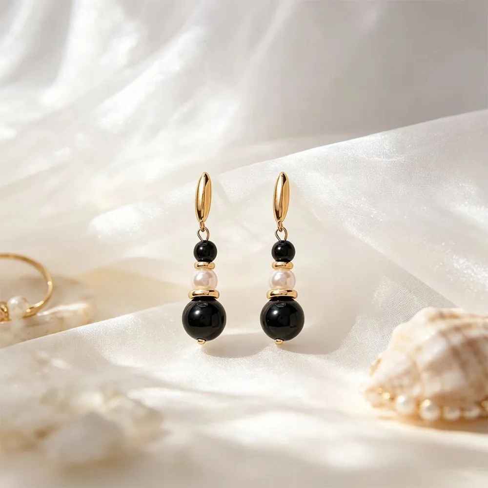 O1CN01vIZg2S2BaeGZMZkyi_2214616708355-0-cib Vintage Black Agate Tiger Eye Earrings - Image 1