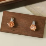 Korean Amber Zircon Four-Petal Flower Stud Earrings