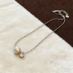 Silver Pearl Zircon Long Necklace