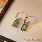 Olive Green Zircon Stud Earrings