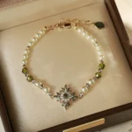 Zircon Rhombus Olive Green Flower Bracelet