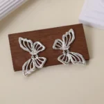 Vintage Silver Zircon Hollow Butterfly Stud Earrings
