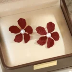 Red Enamel Flower Stud Earrings