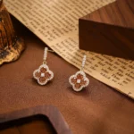 French Champagne Zircon Four-Petal Flower Stud Earrings