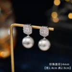 Grey Pearl Hollow Zircon Stud Earrings