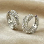 French Hollow Pearl Double C-Hoop Hoop Earrings